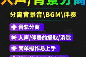(3009期)【短视频必备】人声分离软件 背景音去除BGM人声伴奏提取消除音轨分离降噪