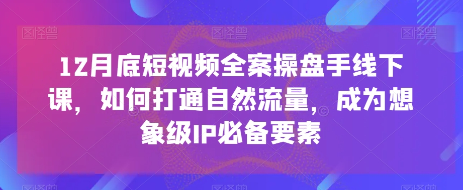 12月底短视频全案操盘手线下课,如何打通自然流量,成为想象级IP必备要素
