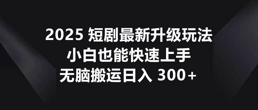 2025短剧最新升级玩法，小白也能快速上手，无脑搬运日入300+
