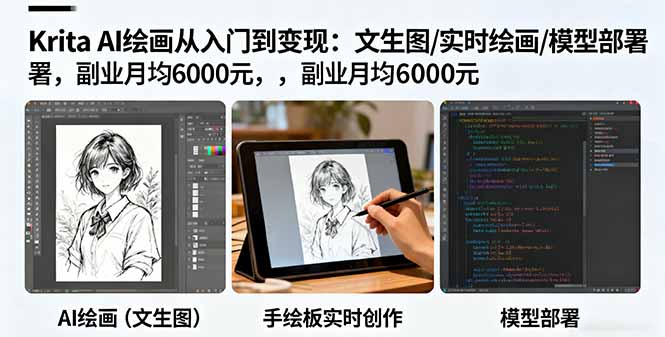 （16222期）Krita AI绘画从入门到变现：文生图/实时绘画/模型部署，副业月均6000元