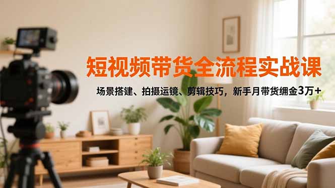 （16679期）短视频带货全流程实战课，场景搭建、拍摄运镜、剪辑技巧，新手月带货佣金3万+